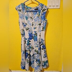Just...Taylor Blue and White Floral Midi Dress
